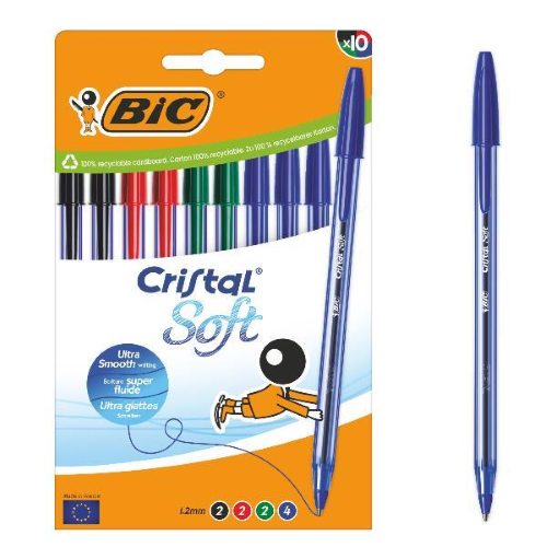 BIC CRISTAL SOFT PENNA A SFERA TRATTO 1.2 mm INCHIOSTRO COLORI ASSORTITI CONF 10 Pz.
